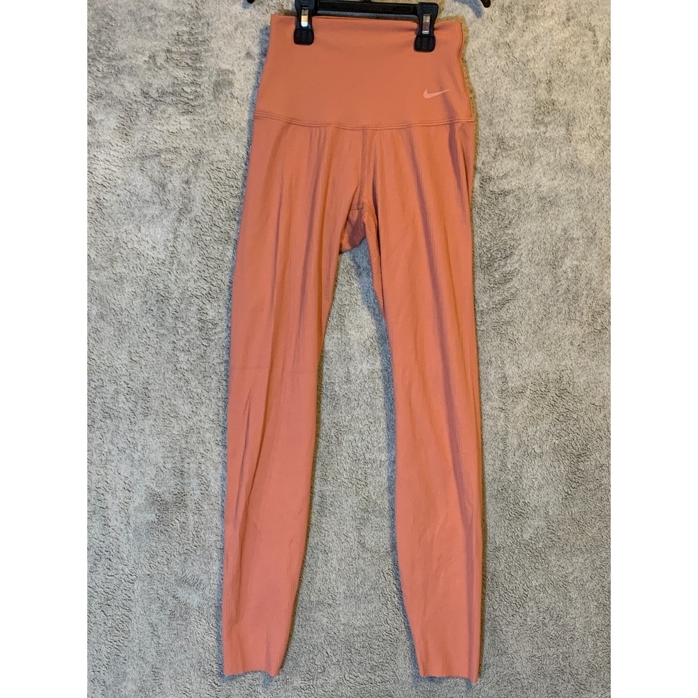 Nike Zenvy Womens XS Rust Pink Ribbed High Waist Dri FIT Leggings NWT